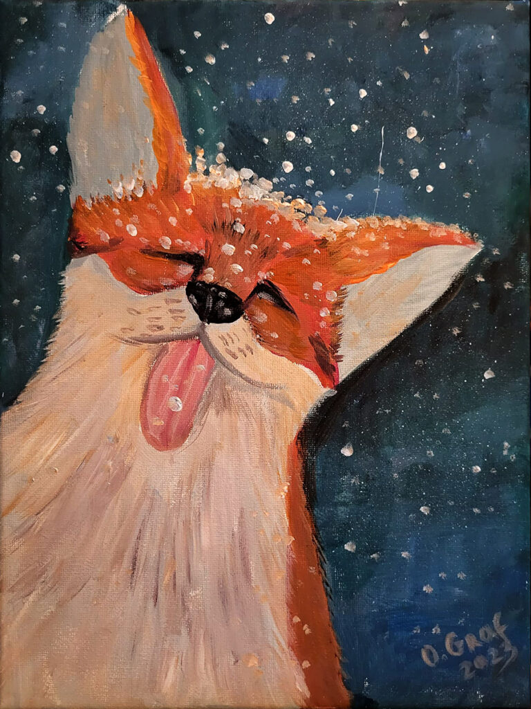Glücklicher Fuchs im Schnee_ Acryl