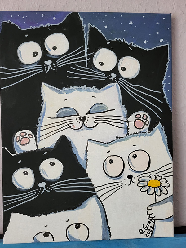 Glückliche Katze, Acryl
