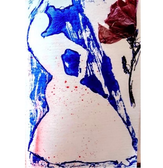 Zeichnung, Papier DIN A4, Abstrakt, blau, rot, Künstler Steffen Bauer, Pirmasens