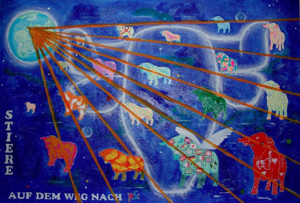 Stiere pirmasens Bild, Malerei, Öl auf Leinwand, 81 × 117 cm