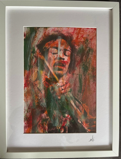 Übermalung Jimi Hendrix Acryl auf Papier