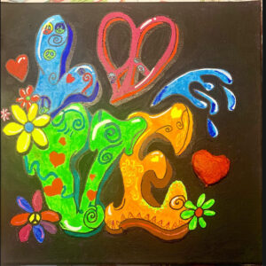 LOVE, Acryl (Blacklightfarben) auf Leinwand von Rita Hupfer