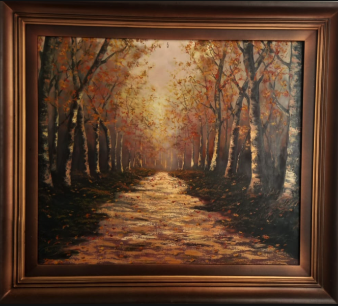 ölmalerei Allee, Herbst, Bäume